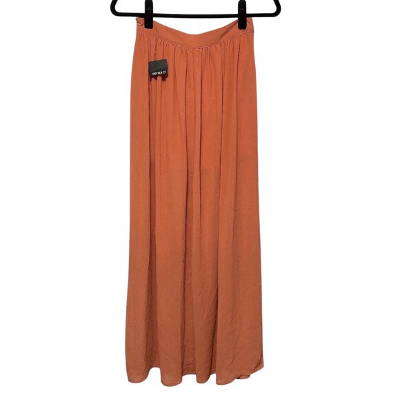NWT Forever 21 Solid Dark Orange Flowy Maxi Skirt Small - Picture 2 of 7
